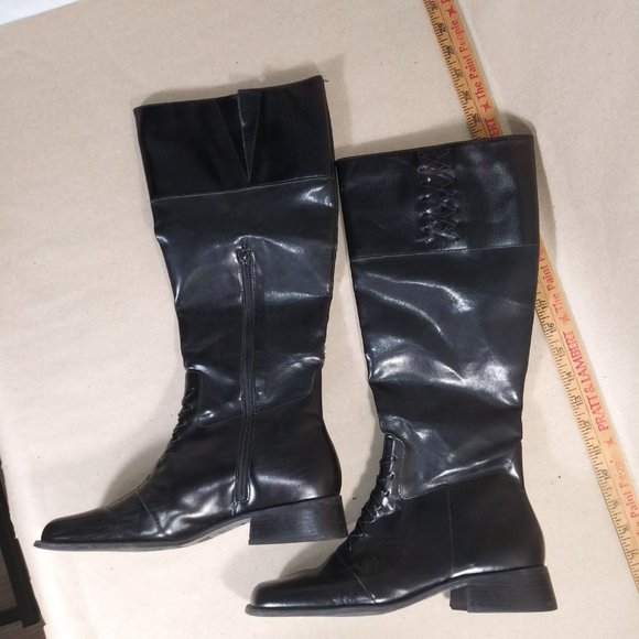 Danelle Shoes - Danelle Black Leather Granny Boots Size 10M